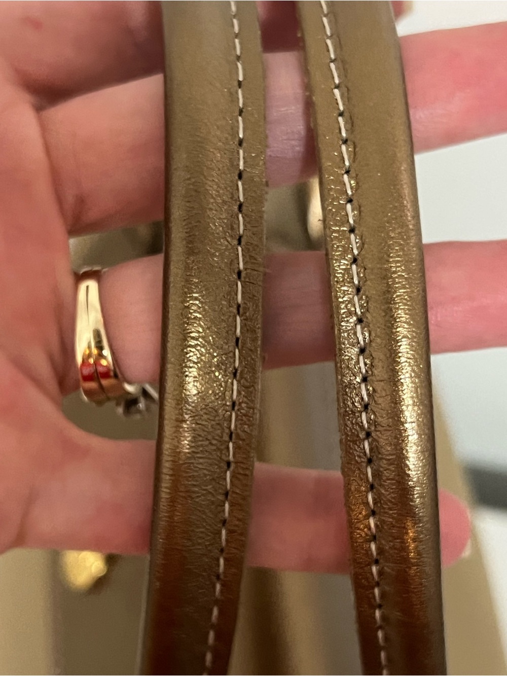 NWOT Authentic Longchamp Taupe Satchel Bag w/ Gold Hardware Metallic Leather - Picture 7 of 14